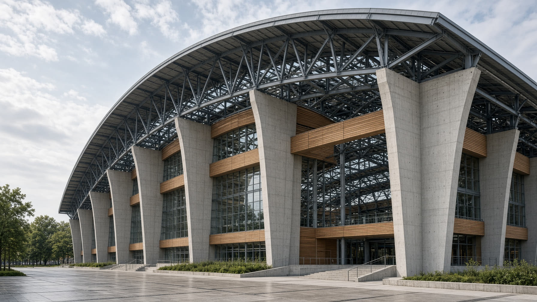 Long span arched roof structure
