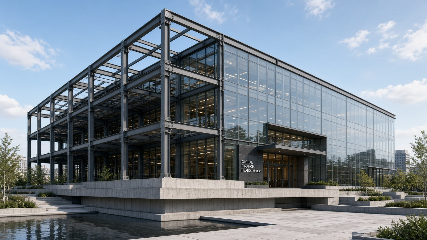 Glazed steel framed pavilion