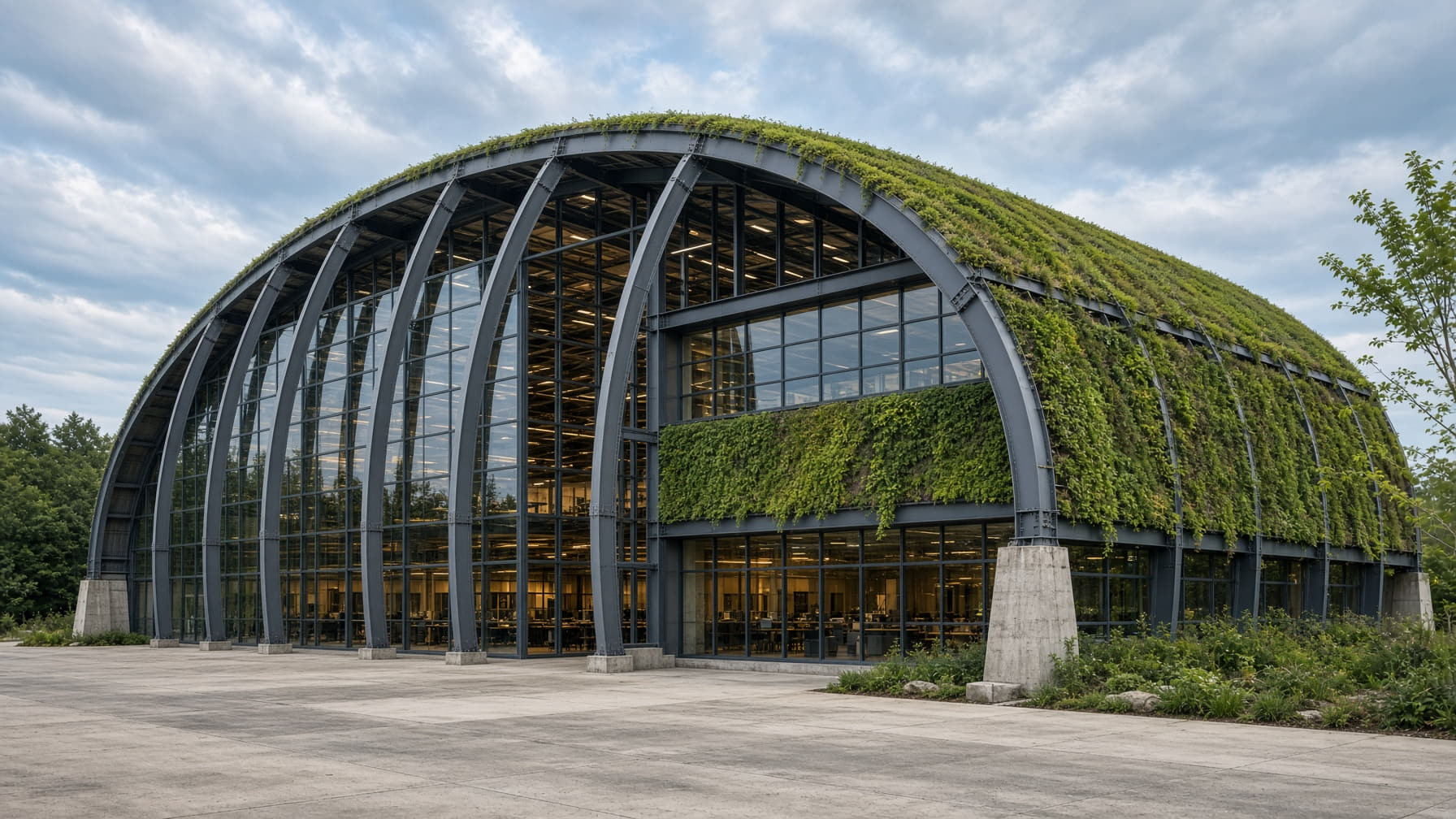 Barrel vaulted green roof structure