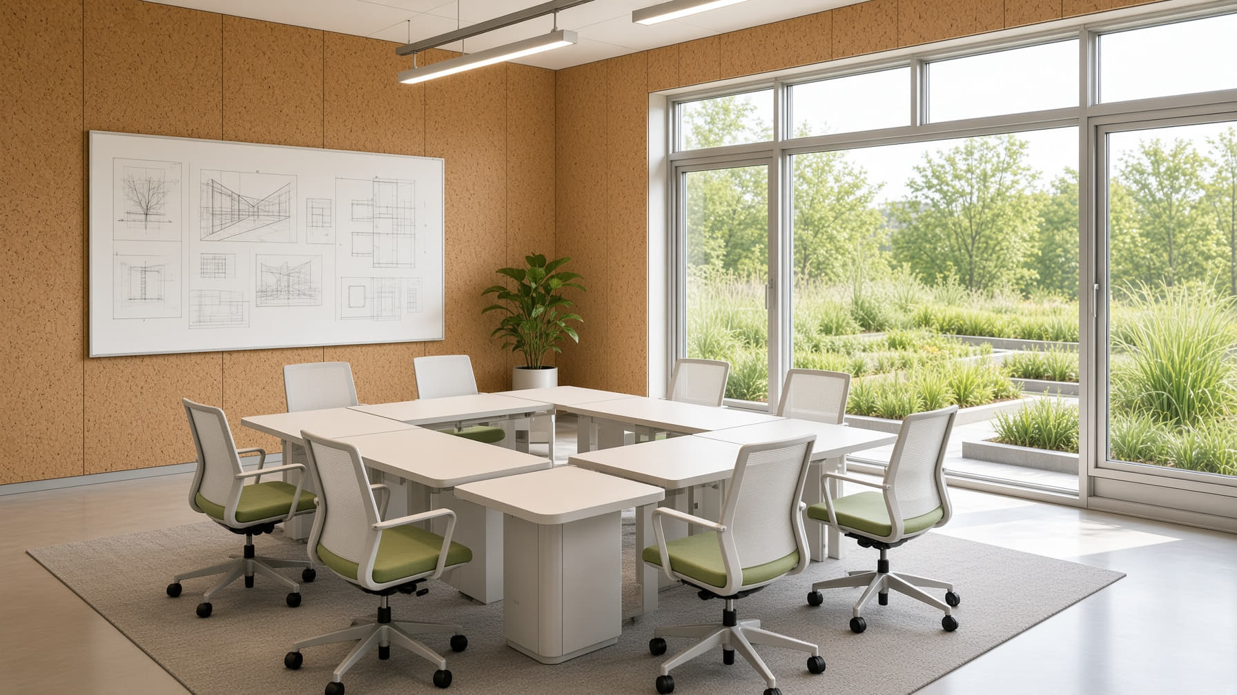 Meeting room with design drawings