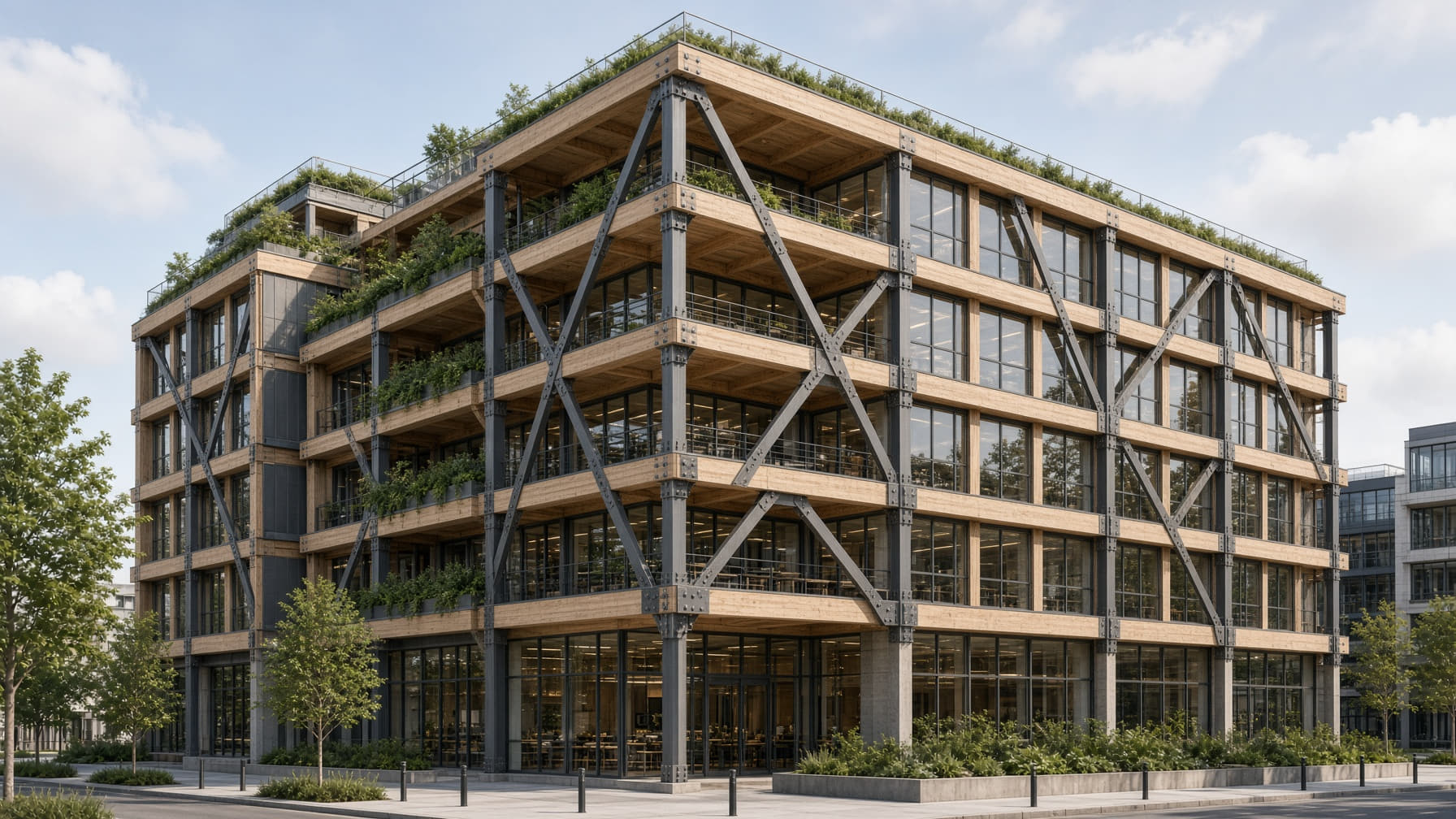 Timber and steel office building