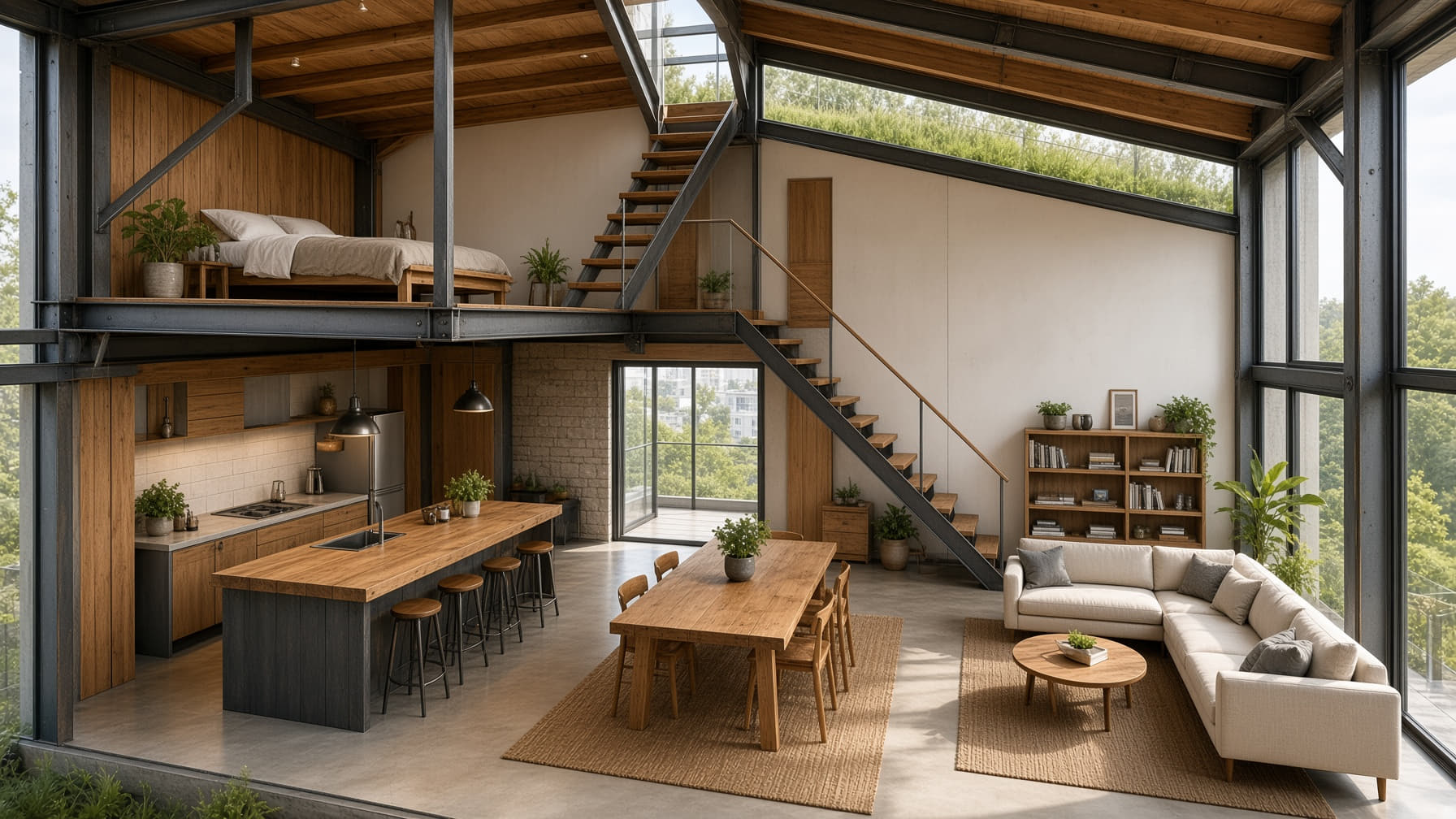 Loft conversion interior with mezzanine