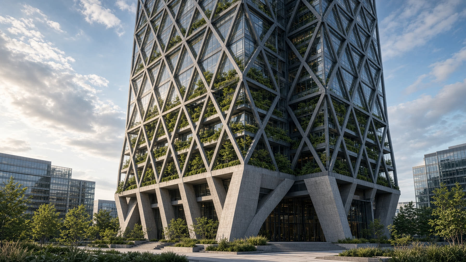 Diagrid exoskeleton tower